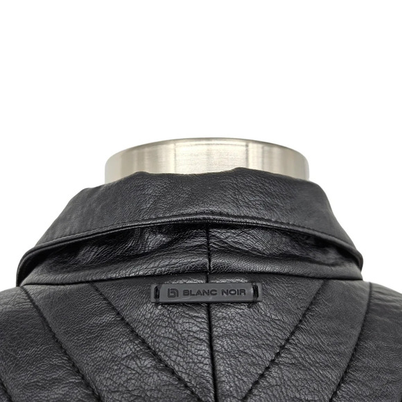 Blanc Noir Drape Front Moto Jacket Vegan Faux Leather Goth Quilted Jacket - Picture 7 of 10
